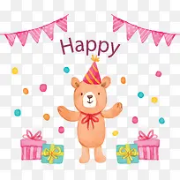 手绘生日派对小熊-空若网 手绘生日派对小熊-空若网