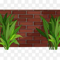 矢量插图红砖墙与绿草-空若网 矢量插图红砖墙与绿草-空若网