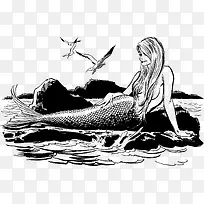 手绘素描美人鱼-空若网 手绘素描美人鱼-空若网