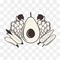 水果蔬菜标签 黑白扁平-空若网 水果蔬菜标签 黑白扁平-空若网