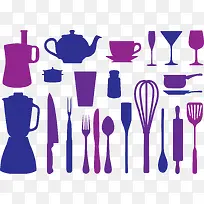 厨具西式厨房用具剪影矢量图.-空若网 厨具西式厨房用具剪影矢量图.-空若网