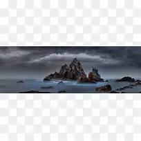 暗色调摄影海面礁石-空若网 暗色调摄影海面礁石-空若网