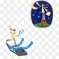 摘月亮的女孩子卡通插画-空若网 摘月亮的女孩子卡通插画-空若网