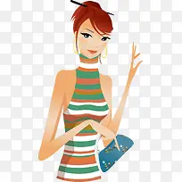 红发时尚彩虹衣服矢量美女-空若网 红发时尚彩虹衣服矢量美女-空若网