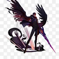 卡通黑翅膀蓝剑男子造型-空若网 卡通黑翅膀蓝剑男子造型-空若网