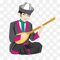 弹琴的哈尼族男生矢量素材-空若网 弹琴的哈尼族男生矢量素材-空若网