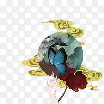 水彩祥云手指蝴蝶-空若网 水彩祥云手指蝴蝶-空若网