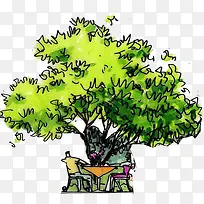 手绘绿树沙漠图片-空若网 手绘绿树沙漠图片-空若网