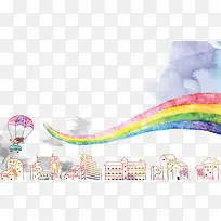 水彩手绘城市天空风景背景-空若网 水彩手绘城市天空风景背景-空若网