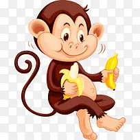 可爱卡通猴子吃香蕉立体矢量-空若网 可爱卡通猴子吃香蕉立体矢量-空若网