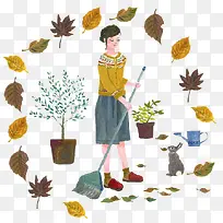 创意女孩扫地素材图-空若网 创意女孩扫地素材图-空若网