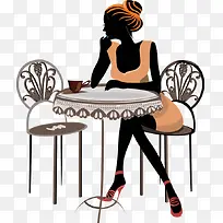 手绘喝咖啡的女人-空若网 手绘喝咖啡的女人-空若网