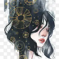 矢量水彩手绘女人-空若网 矢量水彩手绘女人-空若网