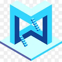 2.5D矢量蓝色立体建筑插画-空若网 2.5D矢量蓝色立体建筑插画-空若网