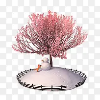 雪地上雪人 树-空若网 雪地上雪人 树-空若网