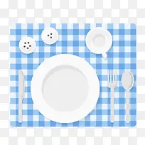 蓝色餐布上的餐具-空若网 蓝色餐布上的餐具-空若网