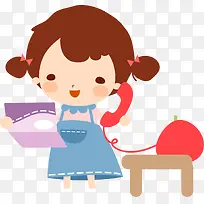 矢量打电话的小女孩-空若网 矢量打电话的小女孩-空若网
