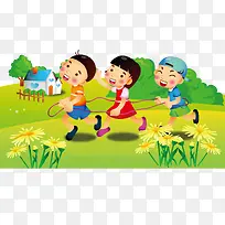 儿童踏青玩耍插画-空若网 儿童踏青玩耍插画-空若网