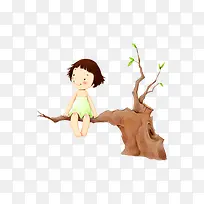 坐在树枝上的小女孩-空若网 坐在树枝上的小女孩-空若网