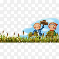 卡通装饰插画收割麦子的老人-空若网 卡通装饰插画收割麦子的老人-空若网