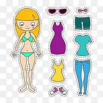 卡通女孩与服饰设计矢量素材-空若网 卡通女孩与服饰设计矢量素材-空若网