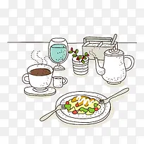 手绘咖啡西式餐点-空若网 手绘咖啡西式餐点-空若网