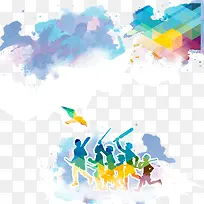 文案背景元素 水彩背景 彩色人-空若网 文案背景元素 水彩背景 彩色人-空若网