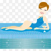 泳池边的时尚女人矢量插画-空若网 泳池边的时尚女人矢量插画-空若网