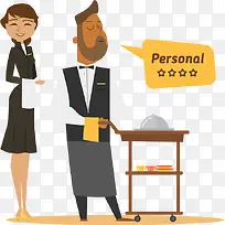 矢量插画餐厅服务员推车素材-空若网 矢量插画餐厅服务员推车素材-空若网