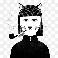 创意黑白猫人头.-空若网 创意黑白猫人头.-空若网