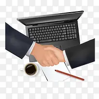 矢量电脑桌前签约谈判-空若网 矢量电脑桌前签约谈判-空若网