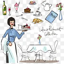 手绘餐厅服务员-空若网 手绘餐厅服务员-空若网