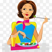 用餐的美女矢量插画-空若网 用餐的美女矢量插画-空若网