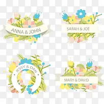 4款彩色婚礼花卉标签矢量-空若网 4款彩色婚礼花卉标签矢量-空若网