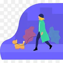 扁平时尚女性遛狗插画装饰-空若网 扁平时尚女性遛狗插画装饰-空若网