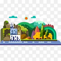 扁平化城市景色矢量图-空若网 扁平化城市景色矢量图-空若网