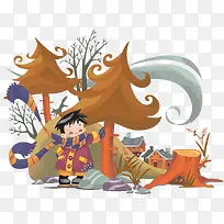 矢量秋冬儿童插画-空若网 矢量秋冬儿童插画-空若网