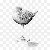 鸟杯子素描插画-空若网 鸟杯子素描插画-空若网