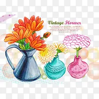 卡通手绘彩色插花瓶子素材-空若网 卡通手绘彩色插花瓶子素材-空若网