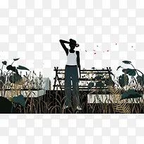 手绘水草人物插画-空若网 手绘水草人物插画-空若网