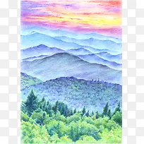 彩色铅笔画山峦云霞-空若网 彩色铅笔画山峦云霞-空若网