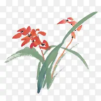 水墨红色兰花免扣素材-空若网 水墨红色兰花免扣素材-空若网
