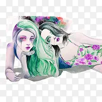 水彩美女插画-空若网 水彩美女插画-空若网