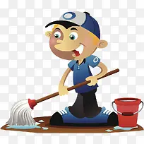 卡通人物插图擦地板的保洁人员-空若网 卡通人物插图擦地板的保洁人员-空若网