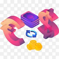 渐变金融符号2.5D矢量插画-空若网 渐变金融符号2.5D矢量插画-空若网