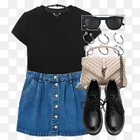 黑色上衣和牛仔裙-空若网 黑色上衣和牛仔裙-空若网