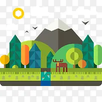 扁平化山林景色矢量图-空若网 扁平化山林景色矢量图-空若网