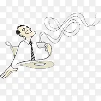 单线手绘喝咖啡的商务人士-空若网 单线手绘喝咖啡的商务人士-空若网