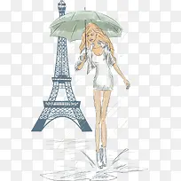 矢量铁塔前打伞美女-空若网 矢量铁塔前打伞美女-空若网