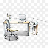 手绘办公桌效果图-空若网 手绘办公桌效果图-空若网